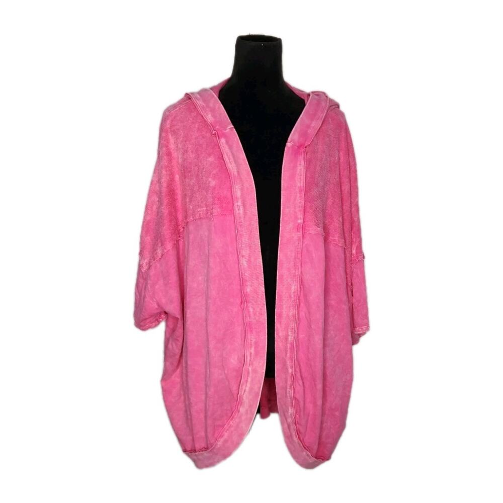 J.Her Mineral Wash Butterfly Hoodie Open Front Oversized Shacket Pink Size 3XL - Picture 3 of 10